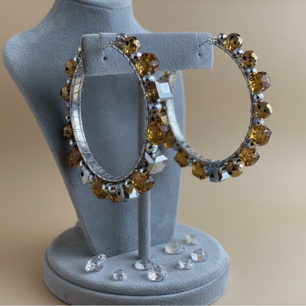 Sparkling Gold and Silver Crystal Hoop Earrings